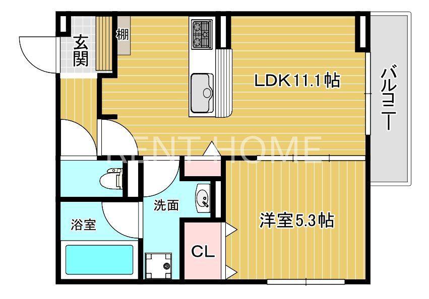 クラシスト深江北(1LDK/2階)の間取り写真