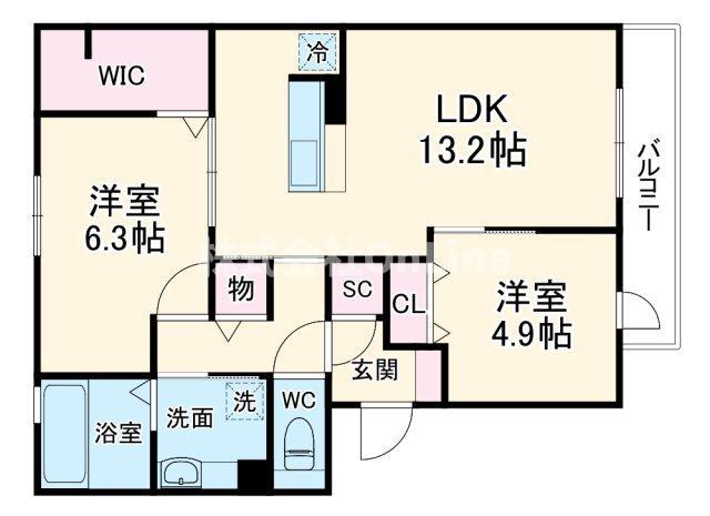 ソレイユ八尾(2LDK/3階)の間取り写真