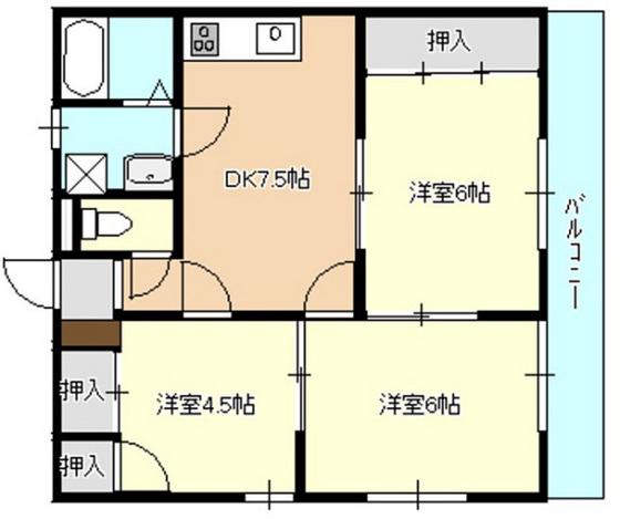 コーポ西山(3DK/1階)の間取り写真