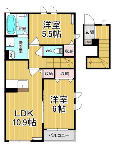 コスモスII(2LDK/1階)の間取り写真