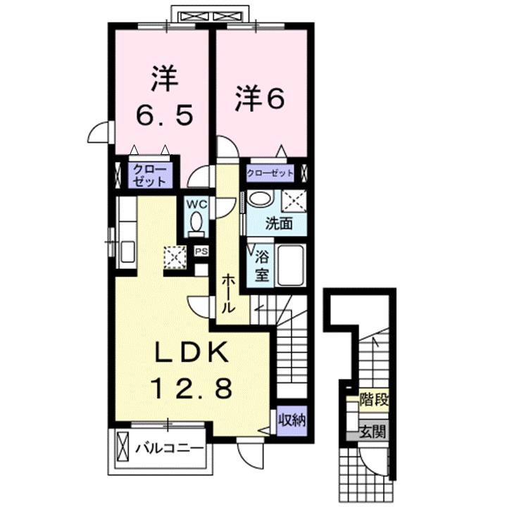 ル・レーヴ(2LDK/2階)の間取り写真