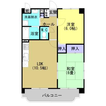 ウイング壱番館(2LDK/1階)の間取り写真