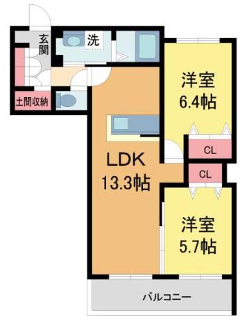 シャーメゾン神楽(2LDK/1階)の間取り写真