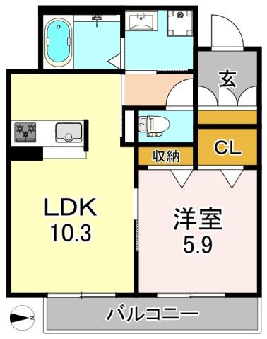 ブルーメ平野西(1LDK/1階)の間取り写真