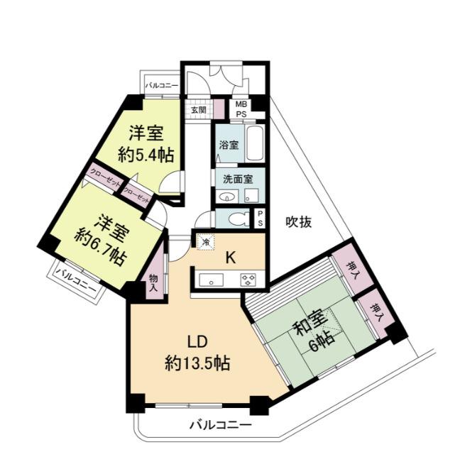 KDXレジデンス夙川ヒルズ 1番館(3LDK/1階)の間取り写真