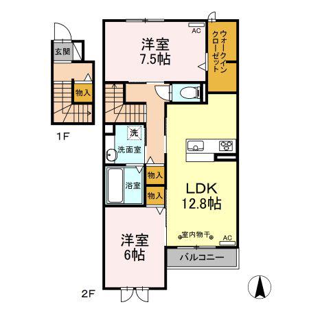 シェノワ・S(2LDK/2階)の間取り写真