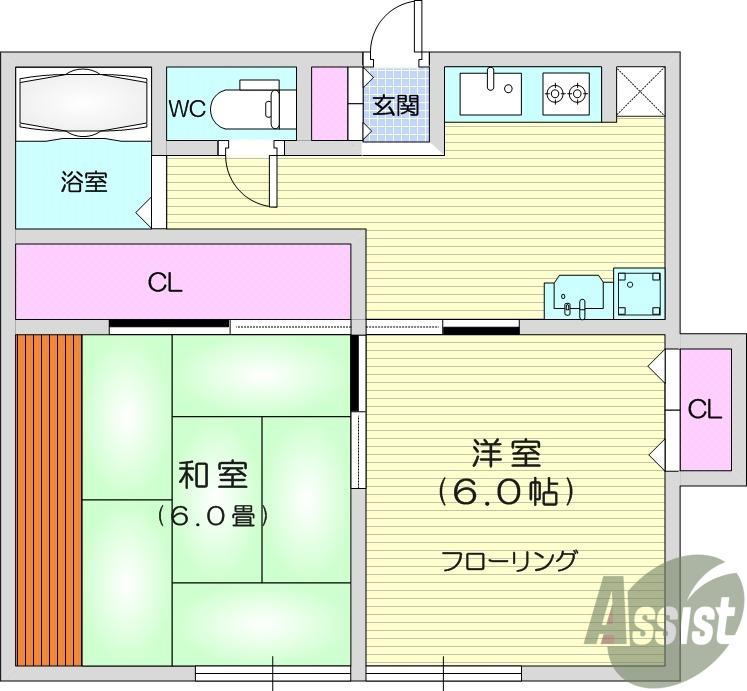 ファミール広瀬A(2DK/1階)の間取り写真