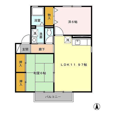 セゾン平原B棟(2LDK/2階)の間取り写真