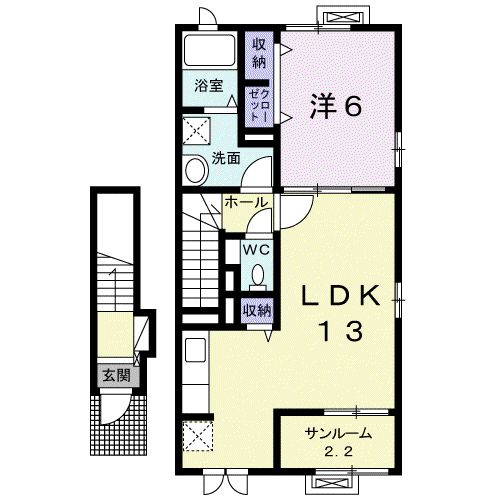 ユリシス(1LDK/2階)の間取り写真