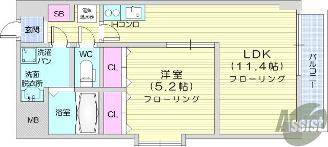 パークサイドレジデンス榴岡(1LDK/9階)の間取り写真