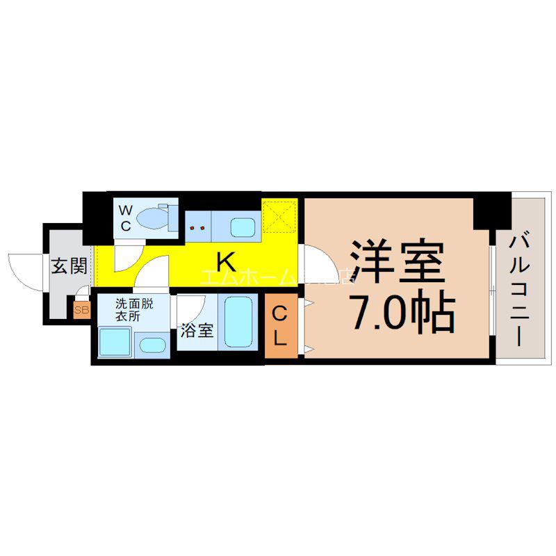 ドゥナーレ内浜町(1K/6階)の間取り写真