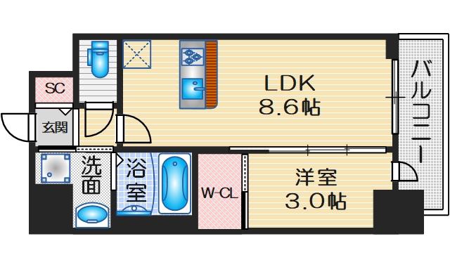 セレニテ江坂グランデ(1LDK/15階)の間取り写真