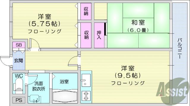 クリスタルテラス(2DK/1階)の間取り写真