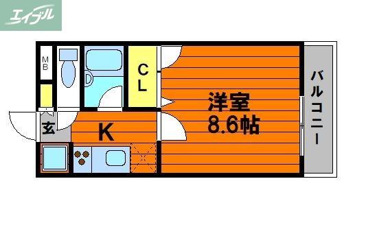 ハイツ八之坪(1K/1階)の間取り写真