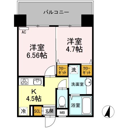 フェリーチェ梅香崎(2K/5階)の間取り写真
