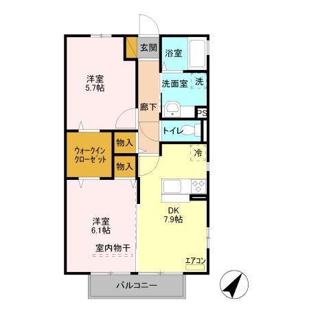 ドミール上尾(2DK/2階)の間取り写真