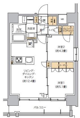 リビオメゾン芝浦(2LDK/5階)の間取り写真