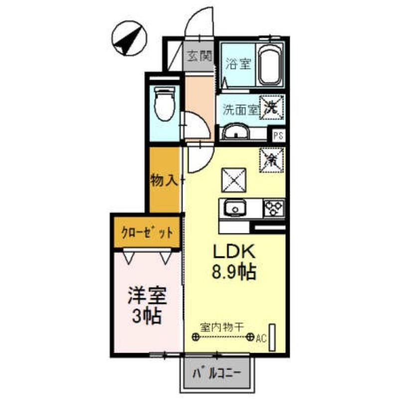 ロハス東方(1LDK/1階)の間取り写真