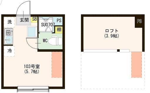 ハーモニーテラス千住関屋町B(ワンルーム/1階)の間取り写真