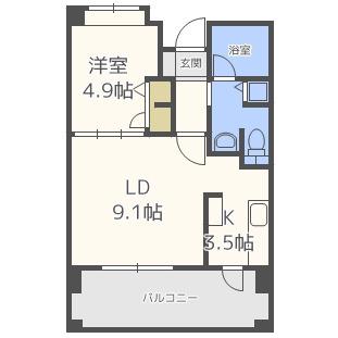リアンシエルブルー東比恵(1LDK/2階)の間取り写真