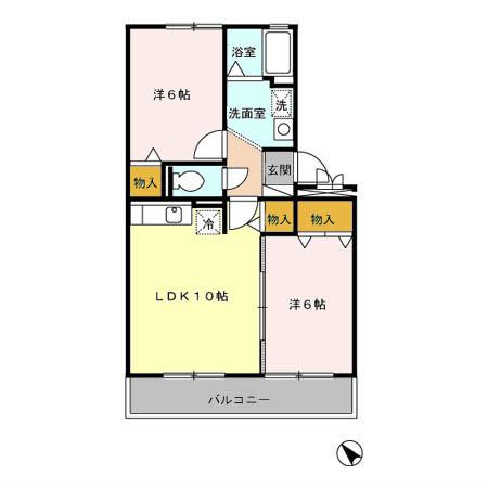 コンフォート嵯峨(2LDK/1階)の間取り写真