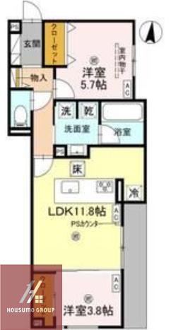 クラシスト三津屋南(2LDK/1階)の間取り写真