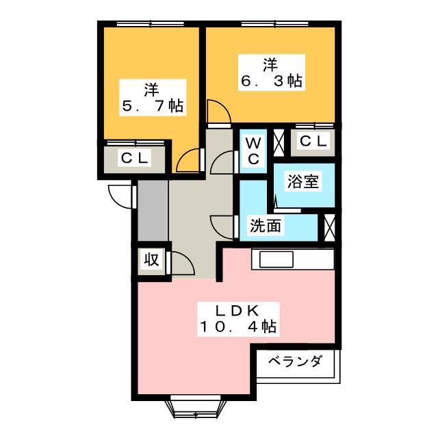 リバティーコーポ(2LDK/2階)の間取り写真