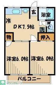 シティハイムアプリコット(2DK/1階)の間取り写真