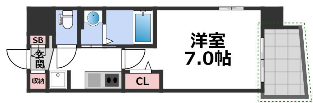 LUXE大阪城南(1K/14階)の間取り写真