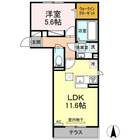 セカンドテラス(1LDK/1階)の間取り写真