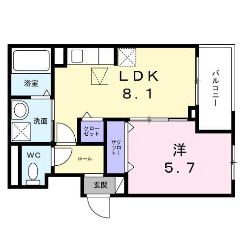 ヒカルサ大阪南恩加島(1LDK/1階)の間取り写真