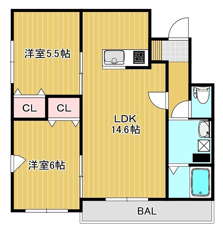 クレストパレス(2LDK/3階)の間取り写真