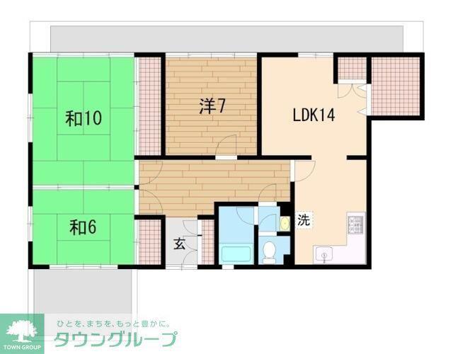 飯塚ハイツ(3LDK/2階)の間取り写真