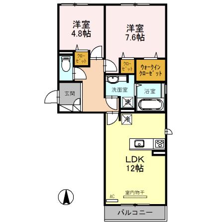 ララ ソフィア B棟(2LDK/1階)の間取り写真