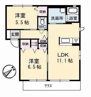 グラスガーデンA棟(2LDK/1階)の間取り写真