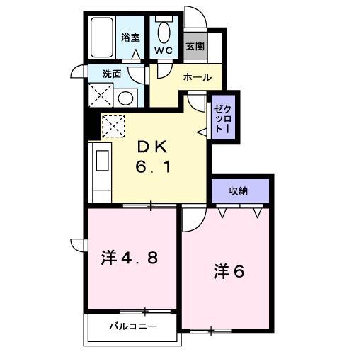 カルムセゾン I(2DK/1階)の間取り写真
