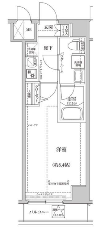 パティーナ住吉DUO(1K/7階)の間取り写真