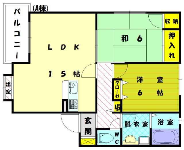 ルシェールパークサイドA(2LDK/2階)の間取り写真