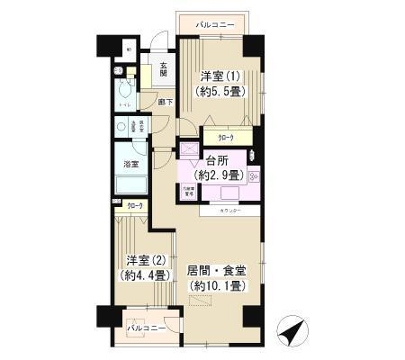 フォンティーヌ川崎(2LDK/2階)の間取り写真
