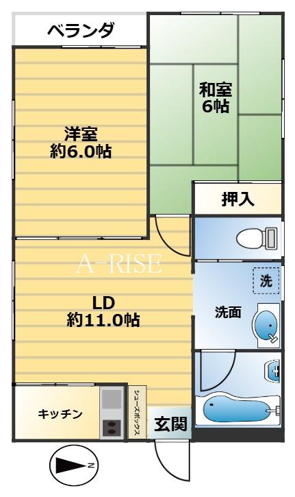 メルシー城南(2LDK/4階)の間取り写真