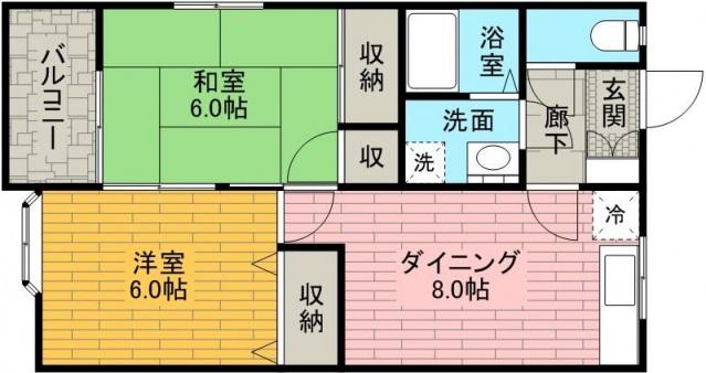 神木ハイツ 2号棟(2DK/1階)の間取り写真