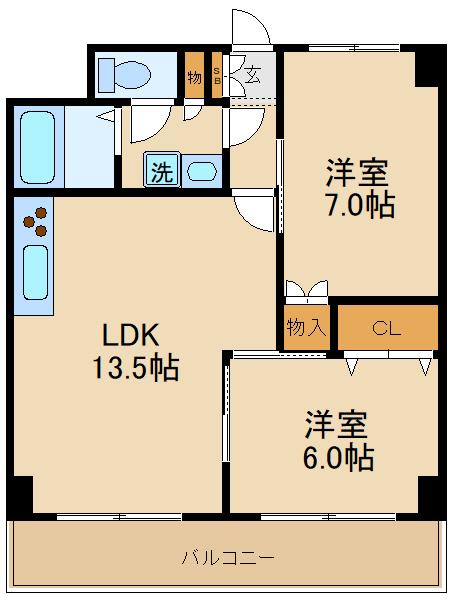 ウインズフジ(2LDK/5階)の間取り写真