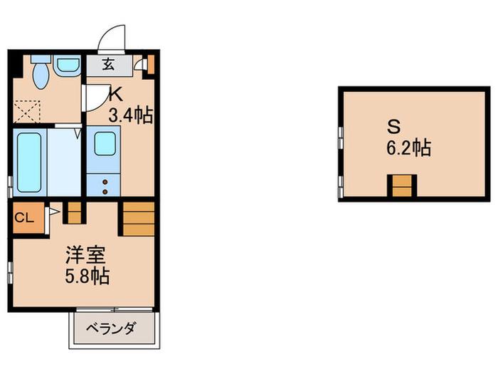 アクアリウスII(1SK/1階)の間取り写真