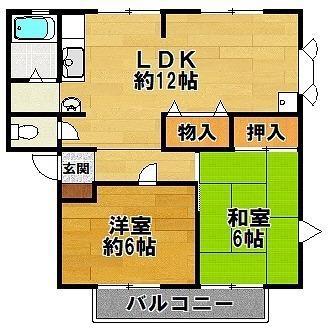 サンビレッジコニシB棟(2LDK/1階)の間取り写真