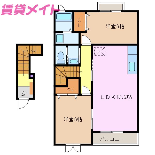 ビリーヴ(2LDK/2階)の間取り写真