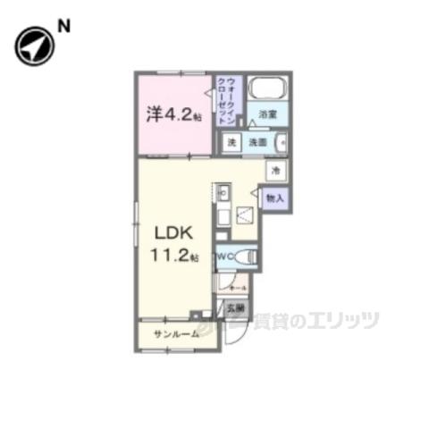 サニーヒル(1LDK/1階)の間取り写真