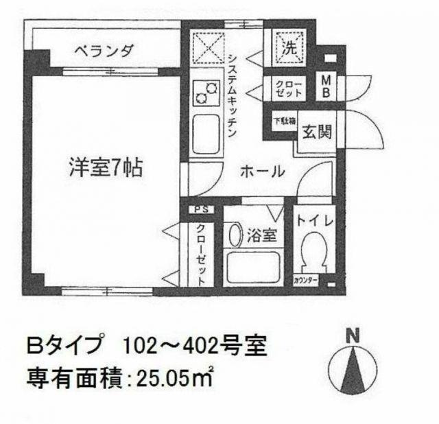 メリディアン八王子 II(1K/1階)の間取り写真