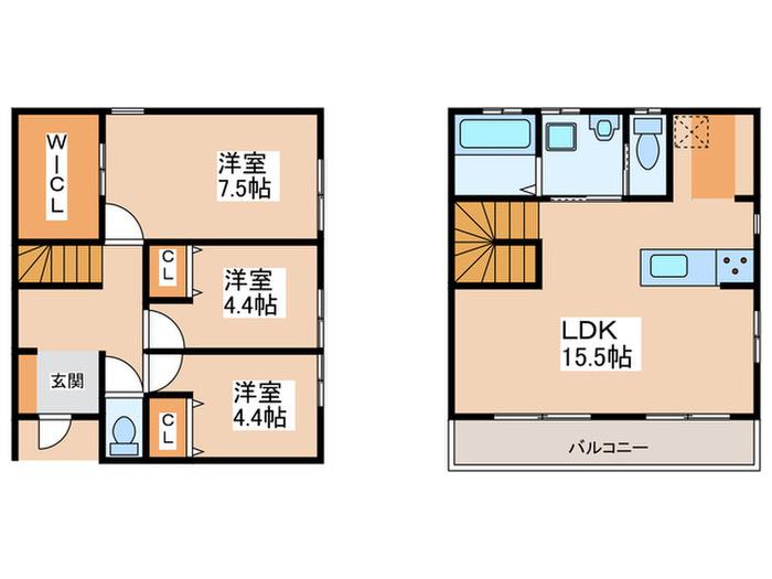 フォレスト朱雀 B棟(3LDK/1階)の間取り写真