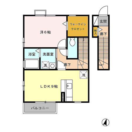 ルミエール大友A・B・C・D(1LDK/2階)の間取り写真