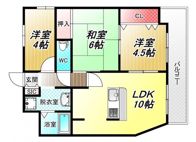 ウエストリバー山本(3LDK/3階)の間取り写真